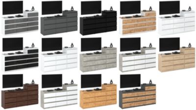 Grande commode avec 10 tiroirs Chêne Sonoma + Blanc 160 cm - meuble TV, buffet, armoire pour salon