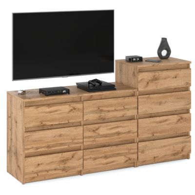 Grande commode avec  10 tiroirs Chêne Wotan 160 cm - meuble TV, buffet, armoire pour salon