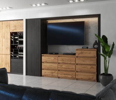 Grande commode avec  10 tiroirs Chêne Wotan 160 cm - meuble TV, buffet, armoire pour salon