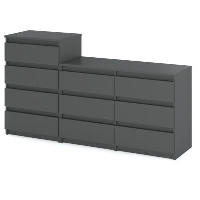 Grande commode avec  10 tiroirs Gris 160 cm - meuble TV, buffet, armoire pour salon