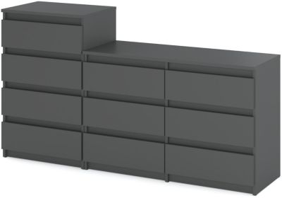 Grande commode avec  10 tiroirs Gris 160 cm - meuble TV, buffet, armoire pour salon