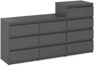 Grande commode avec  10 tiroirs Gris 160 cm - meuble TV, buffet, armoire pour salon