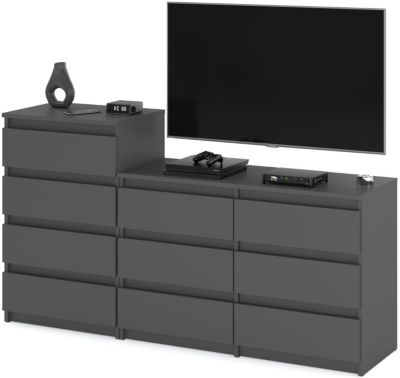 Grande commode avec  10 tiroirs Gris 160 cm - meuble TV, buffet, armoire pour salon
