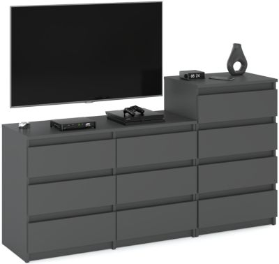 Grande commode avec  10 tiroirs Gris 160 cm - meuble TV, buffet, armoire pour salon