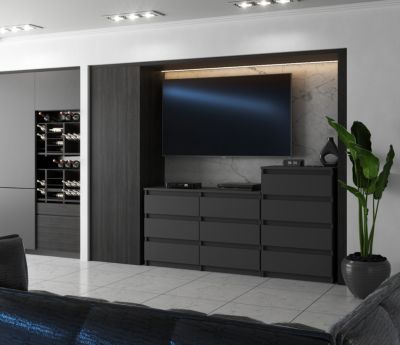 Grande commode avec  10 tiroirs Gris 160 cm - meuble TV, buffet, armoire pour salon