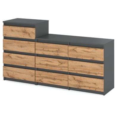 Grande commode avec  10 tiroirs Gris+ Chêne Wotan 160 cm - meuble TV, buffet, armoire pour salon