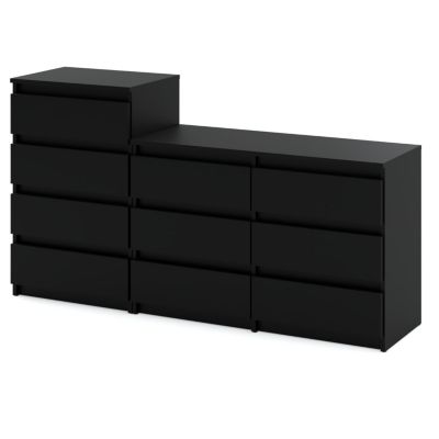 Grande commode avec  10 tiroirs Noir  160 cm - meuble TV, buffet, armoire pour salon