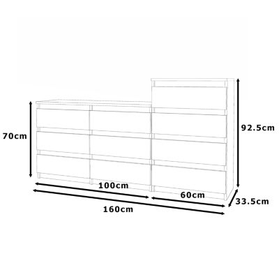 Grande commode avec  10 tiroirs Noir  160 cm - meuble TV, buffet, armoire pour salon