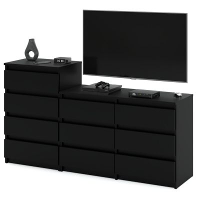 Grande commode avec  10 tiroirs Noir  160 cm - meuble TV, buffet, armoire pour salon