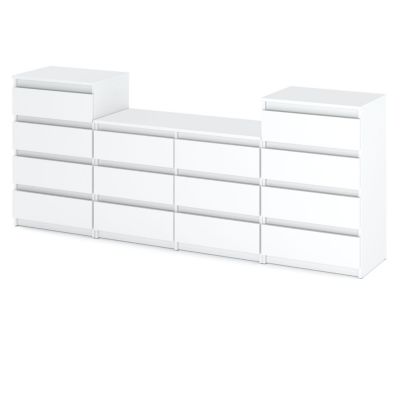Grande commode avec 14 tiroirs  Blanc Mat 220 cm - meuble TV, buffet, armoire pour salon