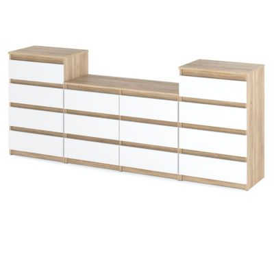 Grande commode avec 14 tiroirs Chêne Sonoma +Blanc Mat - 220 cm - meuble TV, buffet, armoire pour salon