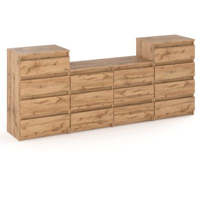 Grande commode avec 14 tiroirs Chêne Wotan- 220 cm - meuble TV, buffet, armoire pour salon