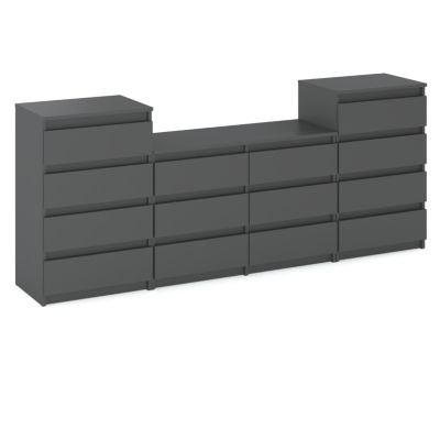 Grande commode avec 14 tiroirs  Gris  - 220 cm - meuble TV, buffet, armoire pour salon