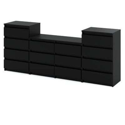 Grande commode avec 14 tiroirs  Noir 220 cm - meuble TV, buffet, armoire pour salon