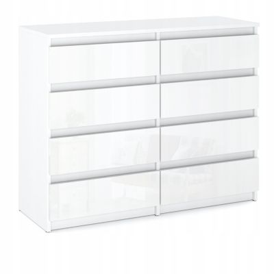 Grande commode blanche laquée 120 cm avec 8 tiroirs - Meuble TV moderne pour salon