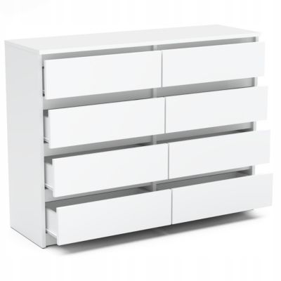 Grande commode blanche mat 120 cm avec 8 tiroirs - Meuble TV moderne pour salon