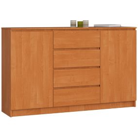Grande Commode pour le salon AKORD K160 Aulne 160 cm 2 portes 4 tiroirs façade Aulne 4 étagères 160x40x99 cm
