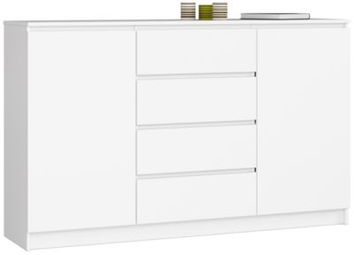 Grande Commode pour le salon AKORD K160 Blanche 160 cm 2 portes 4 tiroirs façade Blanche 4 étagères 160x40x99 cm