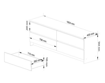 Grande Commode pour le salon AKORD K160 Blanche 160 cm 4 tiroirs façade Blanche 160x40x55 cm