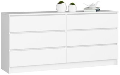 Grande Commode pour le salon AKORD K160 Blanche 160 cm 6 tiroirs façade Blanche 160x40x77 cm