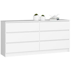 Grande Commode pour le salon AKORD K160 Blanche 160 cm 6 tiroirs façade Blanche 160x40x77 cm