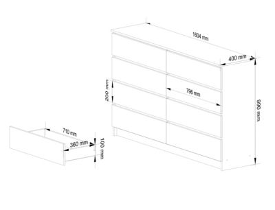 Grande Commode pour le salon AKORD K160 Blanche 160 cm 8 tiroirs façade Blanche 160x40x99 cm