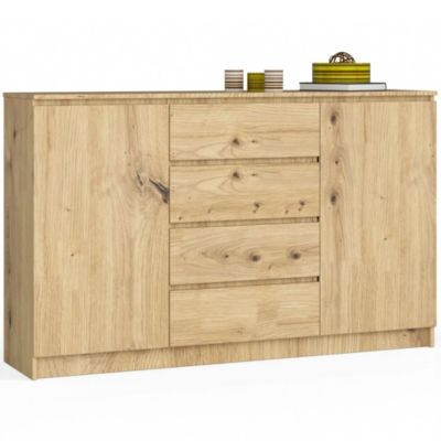 Grande Commode pour le salon AKORD K160 Chêne Artisan 160 cm 2 portes 4 tiroirs façade Chêne Artisan 4 étagères 160x40x99 cm