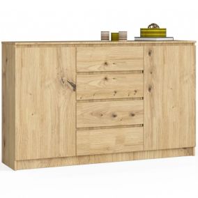 Grande Commode pour le salon AKORD K160 Chêne Artisan 160 cm 2 portes 4 tiroirs façade Chêne Artisan 4 étagères 160x40x99 cm