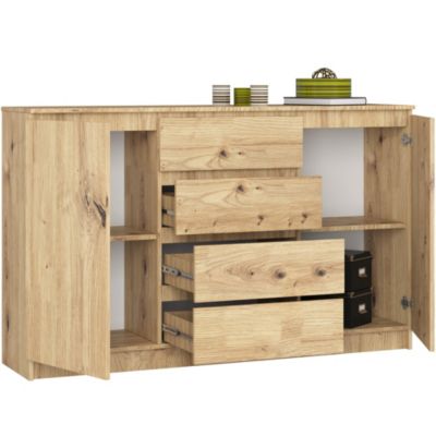 Grande Commode pour le salon AKORD K160 Chêne Artisan 160 cm 2 portes 4 tiroirs façade Chêne Artisan 4 étagères 160x40x99 cm