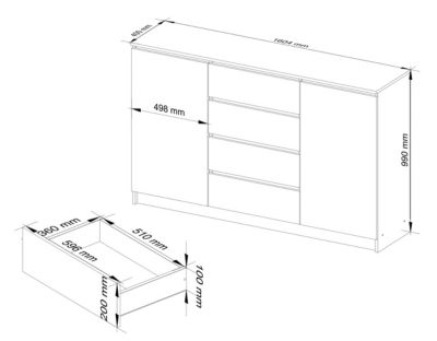 Grande Commode pour le salon AKORD K160 Chêne Artisan 160 cm 2 portes 4 tiroirs façade Chêne Artisan 4 étagères 160x40x99 cm