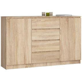 Grande Commode pour le salon AKORD K160 Chêne Sonoma 160 cm 2 portes 4 tiroirs façade Chêne Sonoma 4 étagères 160x40x99 cm