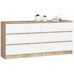 Grande Commode pour le salon AKORD K160 Chêne Sonoma 160 cm 6 tiroirs façade Blanche 160x40x77 cm