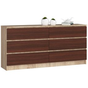 Grande Commode pour le salon AKORD K160 Chêne Sonoma 160 cm 6 tiroirs façade Wengé 160x40x77 cm
