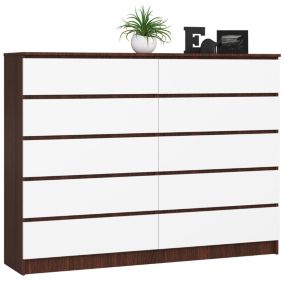 Grande Commode pour le salon AKORD K160 Wengé 160 cm 10 tiroirs façade Blanche 160x40x121 cm