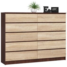 Grande Commode pour le salon AKORD K160 Wengé 160 cm 10 tiroirs façade Chêne Sonoma 160x40x121 cm