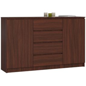 Grande Commode pour le salon AKORD K160 Wengé 160 cm 2 portes 4 tiroirs façade Wengé 4 étagères 160x40x99 cm