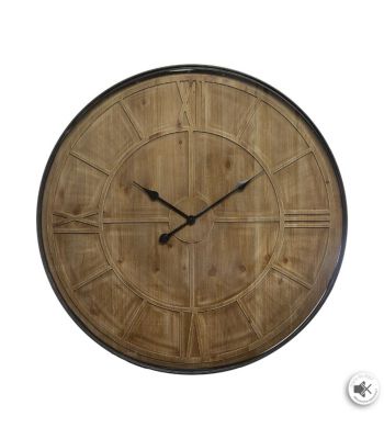 Grande Pendule murale silencieuse en Bois et Métal Noir D 80 cm