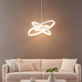 Grande suspension blanche trois anneaux LED - Nettuno