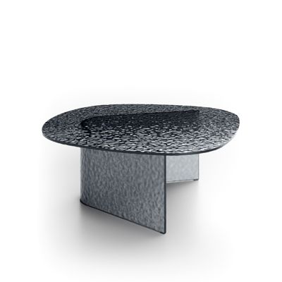 Grande table basse pliante en verre martelé fumé avec cadre en verre - Stones