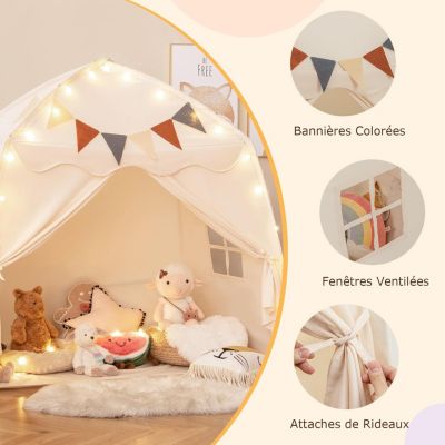 ALLmeter Rideau De Jeu Pour Enfants 3-12 Ans Avec LED – Cabane 120x130x100 Cm, Montage 10 Min Sans Outils, Intérieur/extérieur