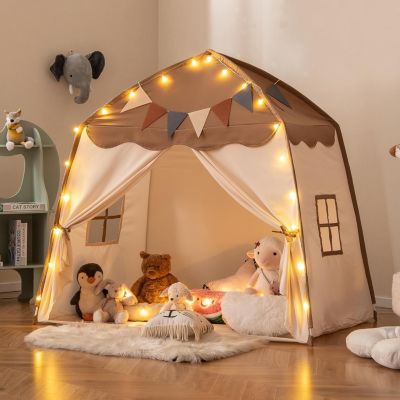 Cabane Enfant Interieure, Tente Enfant Interieur Exterieur avec Tapis Antidérapant, Lumières et