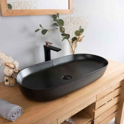 Grande vasque en céramique noir Phébie 82cm