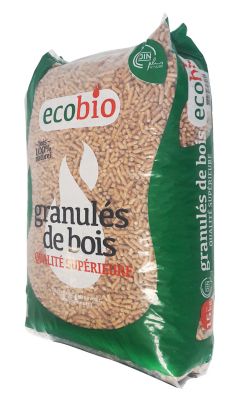 Granulés bois Ecobio sac de 15kg, 100% naturel, DINplus, faible cendre, haute performance