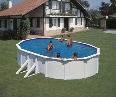 Gre Pools Piscine ovale acier 5,27m x 3,27m x H: 1,22m - Filtration à sable - Renfort apparents