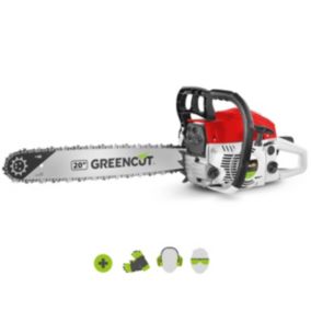 Greencut GS250X-12 - Tronçonneuse à essence 25,4cc, puissance 1,4 CV, guide-chaîne 12", avec guidon ergonomique et harnais
