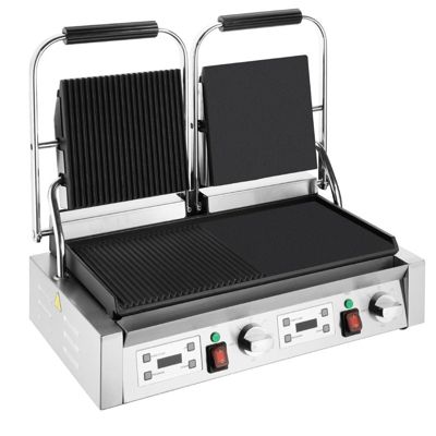 Grill Contact Double Professionnel 3,6 KW - Plaques Lisses 480x230 Mm - Température 0-300°C - Bac Inox - 230V