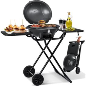 Gril Electrique 2en1 Pliable 2400W Noir - Barbecue sur Gril avec Couvercle + Pieds Pliable + Plaque pour grillade