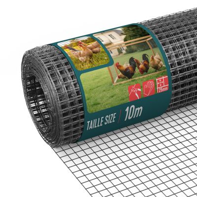 Grillage a maille soude en acier gaine PVC 25mm fil 1mm 0.5x10m gris VOUNOT