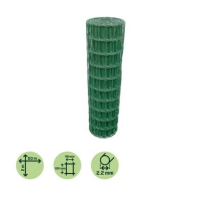 Grillage soudé vert maille 50 x 100 mm - rouleau 20m x h.200 cm
