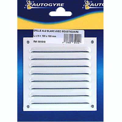 Grille d'aération alu Autogyre à persiennes avec moustiquaire blanche 100 x 100 mm